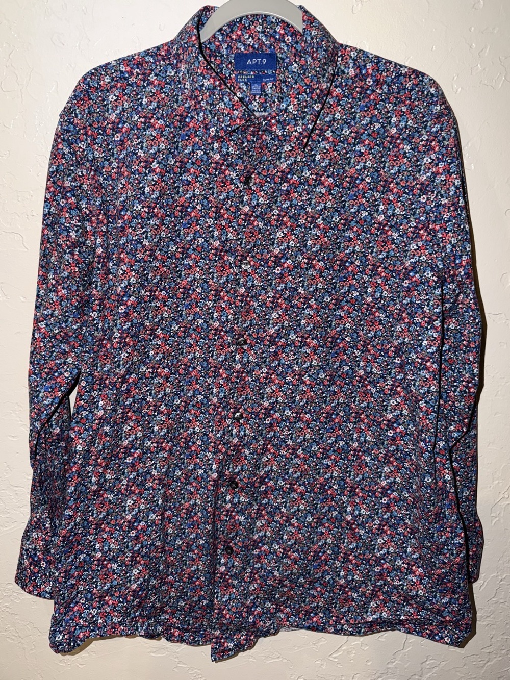 APT.9 Premier Flex Slim-Fit Floral Dress Shirt Blue & Red XL